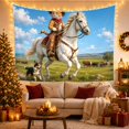 thumbnail image 3 of Tabby Cat Cowboy on Galloping White Horse, Adventurous Digital Art for Animal Lovers, Western Ranch Decor, Housewarming Gift, Tapestry Wall Hanging for Bedroom and Living Room, 3 of 7