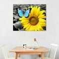 JRXY Bathroom Decor Sunflower Canvas Wall Art Blue Butterfly Picture