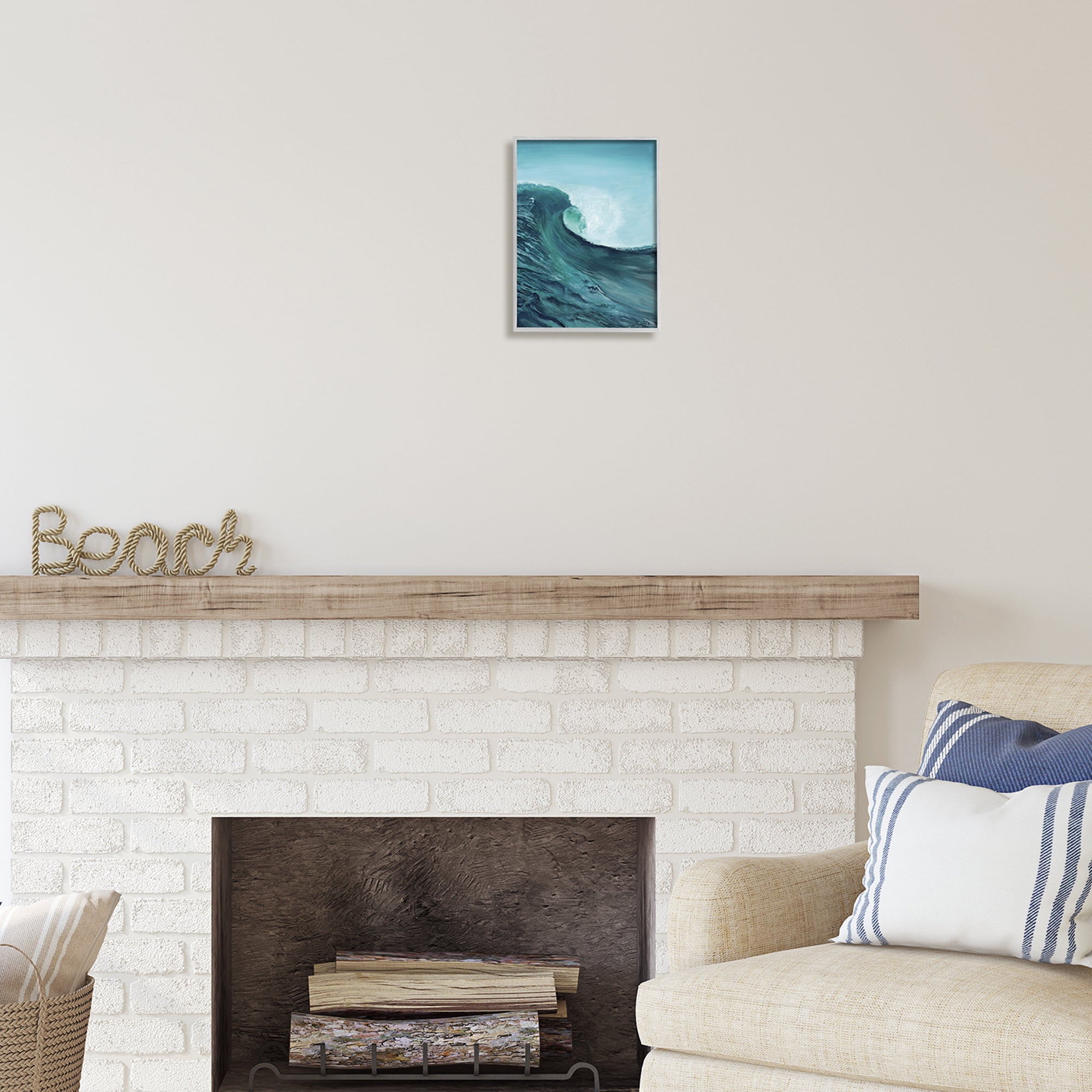 Stupell Industries Tsunami Wave Panting Nature Painting Gray Framed Art Print Wall Art, 11 x 14
