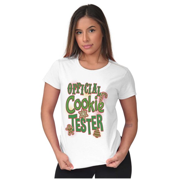 Funny Christmas Official Cookie Tester Womens Slim Fit Graphic Tee Brisco Brands S