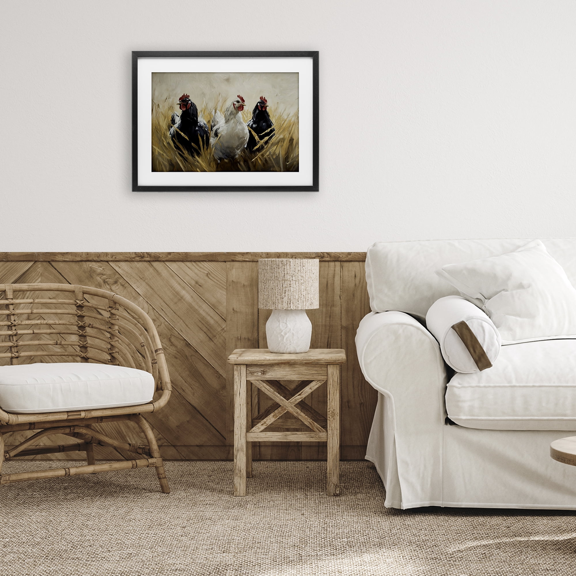 Stupell Industries Chickens In Wheat Field Black Framed Print Under Glass, design by Tina LeCour