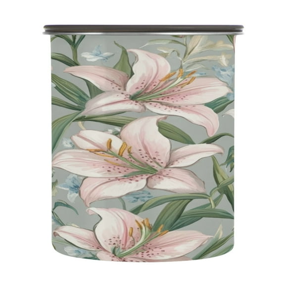 Wobogo Famille Rose Enamels Food Storage Jars 304 Food Grade Stainless Steel Canisters With Vacuum Airtight Lids for Coffee Snacks Nuts Cereal 900ML
