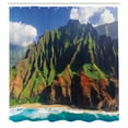 thumbnail image 3 of Ambesonne Hawaii Shower Curtain, Mountain Ocean Clouds, 69"Wx84"L, Green Brown, 3 of 5