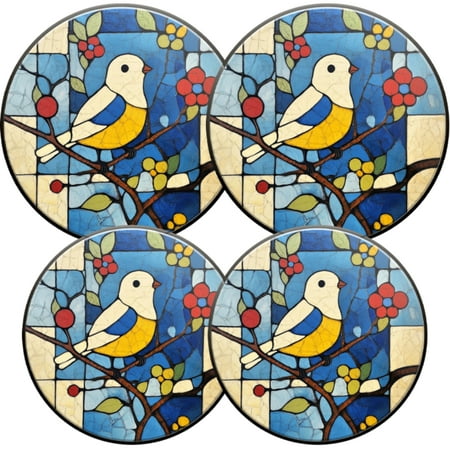 

Electric Stove Burner Covers 4 Pcs Round Gas Burner Cover 8 and 10 Inch Stained - glass Style Bird on Branch