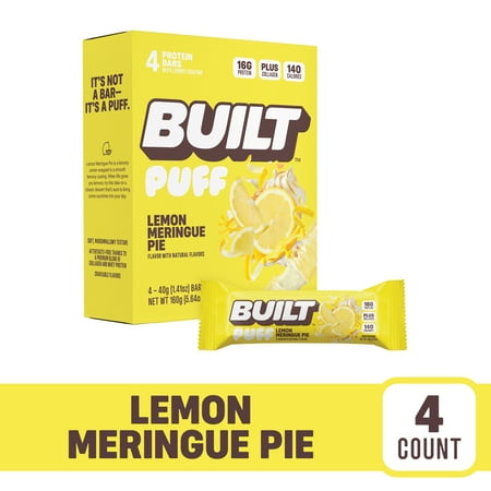 BUILT Bar, Puff Protein Bar, Lemon Meringue Pie, 16g Protein, Collagen, 150 Calories, 4 Count Box, 1.41 oz Bars
