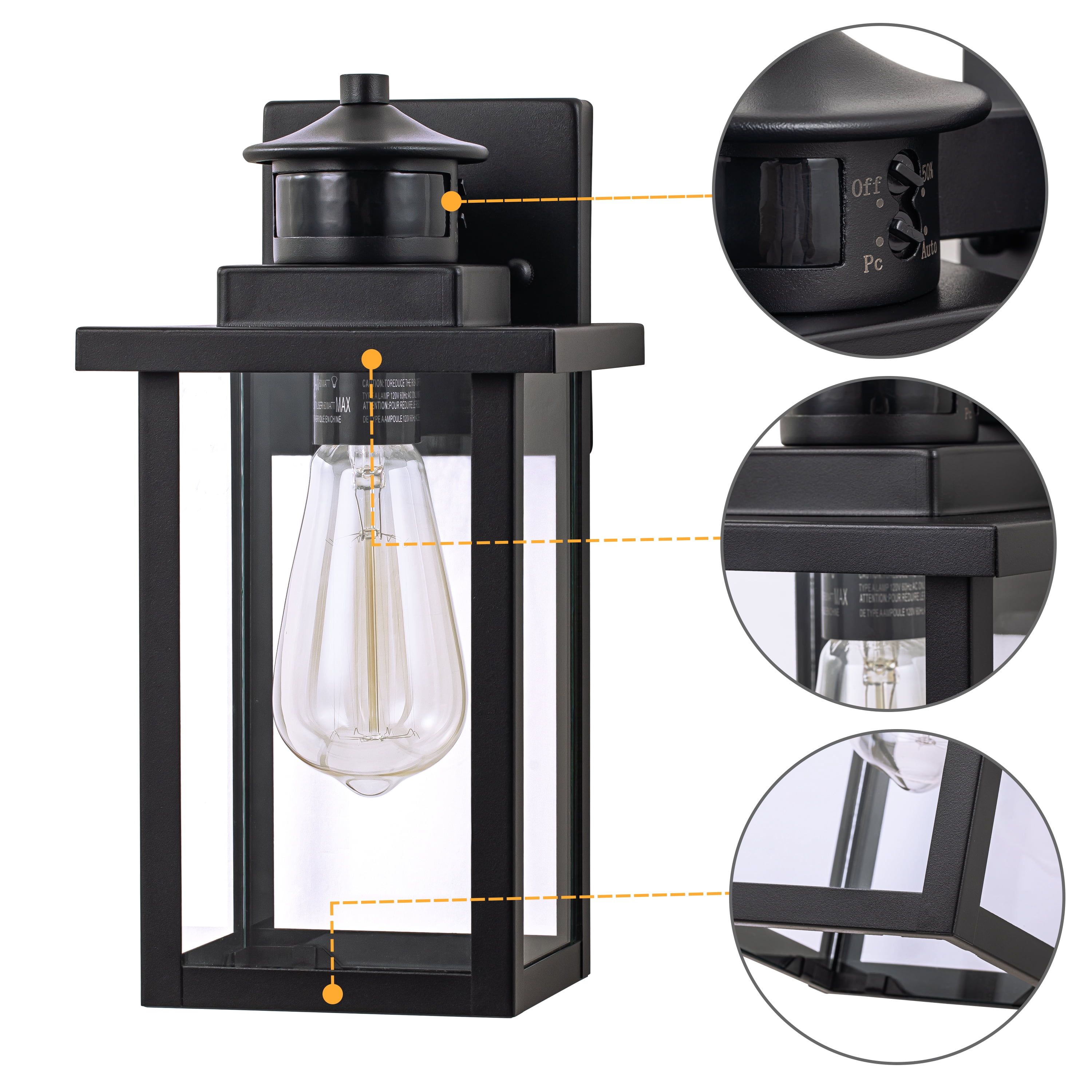 C Cattleya 2-Pack 1-Light Powder-Coated Black Motion Sensor Dusk to Dawn Outdoor Wall Sconces (E26)