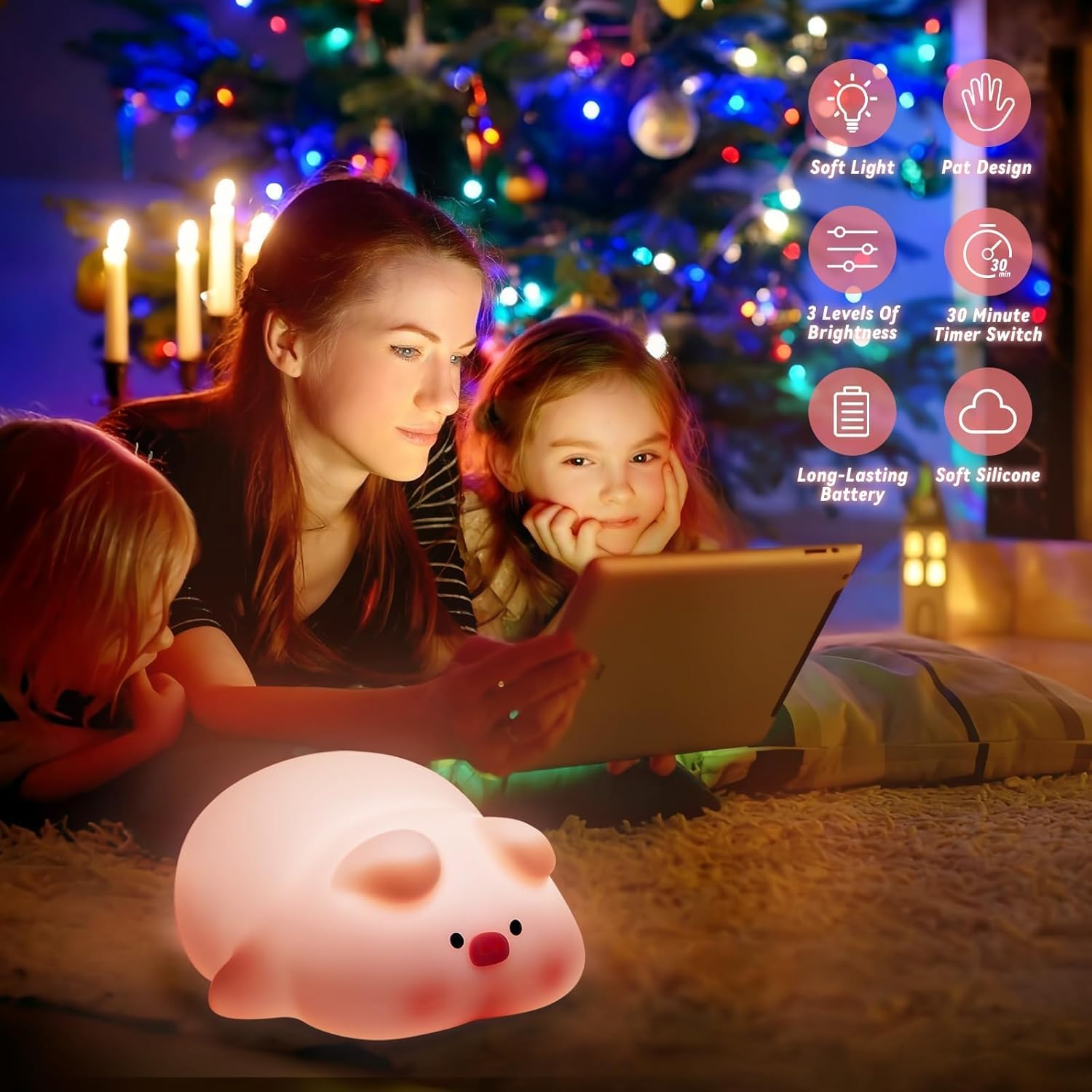 Night Light for Kids - 3-Level Dimmable Silicone Lamp, USB-C Rechargeable Nursery Light with Auto-Off Timer for Bedroom & Breastfeeding