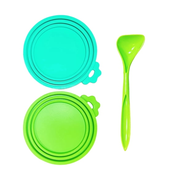 OUNALONG Airtight 3-Piece Pet Food Storage Cover Set with 2 Silicone Lids and 1 Spoon, Green