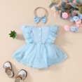 thumbnail image 5 of TinyGlam Newborn Girls Summer Cotton Solid Color Fly Sleeve Tulle Dress Bow Headband Breathable Comfort 2Pcs Clothes Set, 5 of 9