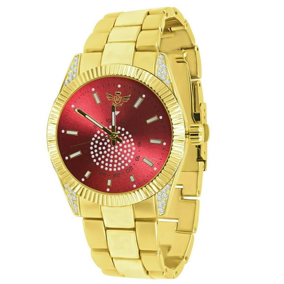 Men's 18K Red Dial Gold Over Simulated Diamond Solid Steel Back Presidential Watch 40mm
