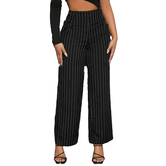 Women's Pants Elegant Striped Straight Leg Black Petite XXS (0)