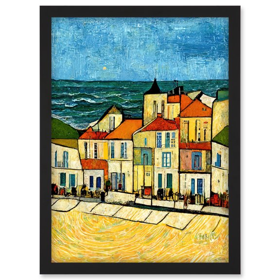 Spain Costa Brava Seaside Van Gogh Style Modern Artwork Framed Wall Art Print A4