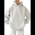 thumbnail image 2 of Sudadera Holgada de Larga con Capucha para Mujer, Estilo Informal, para Otoño e Invierno. Gris Plata L, 2 of 8