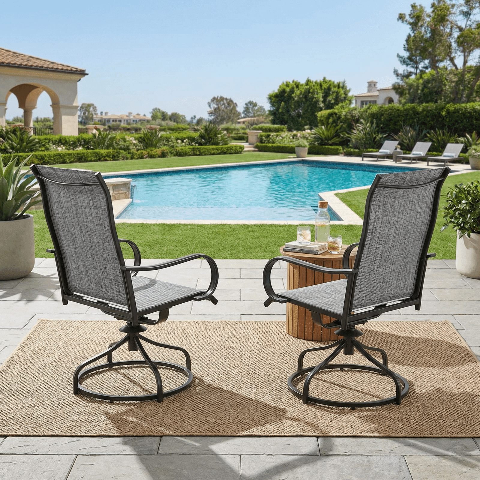TLSUNNY Patio Swivel Dining Chairs Set of 2, 360° Swivel Outdoor Dining Chairs W/ High Back, Metal Frame, for Lawn, Garden, Deck (Table Not Included)