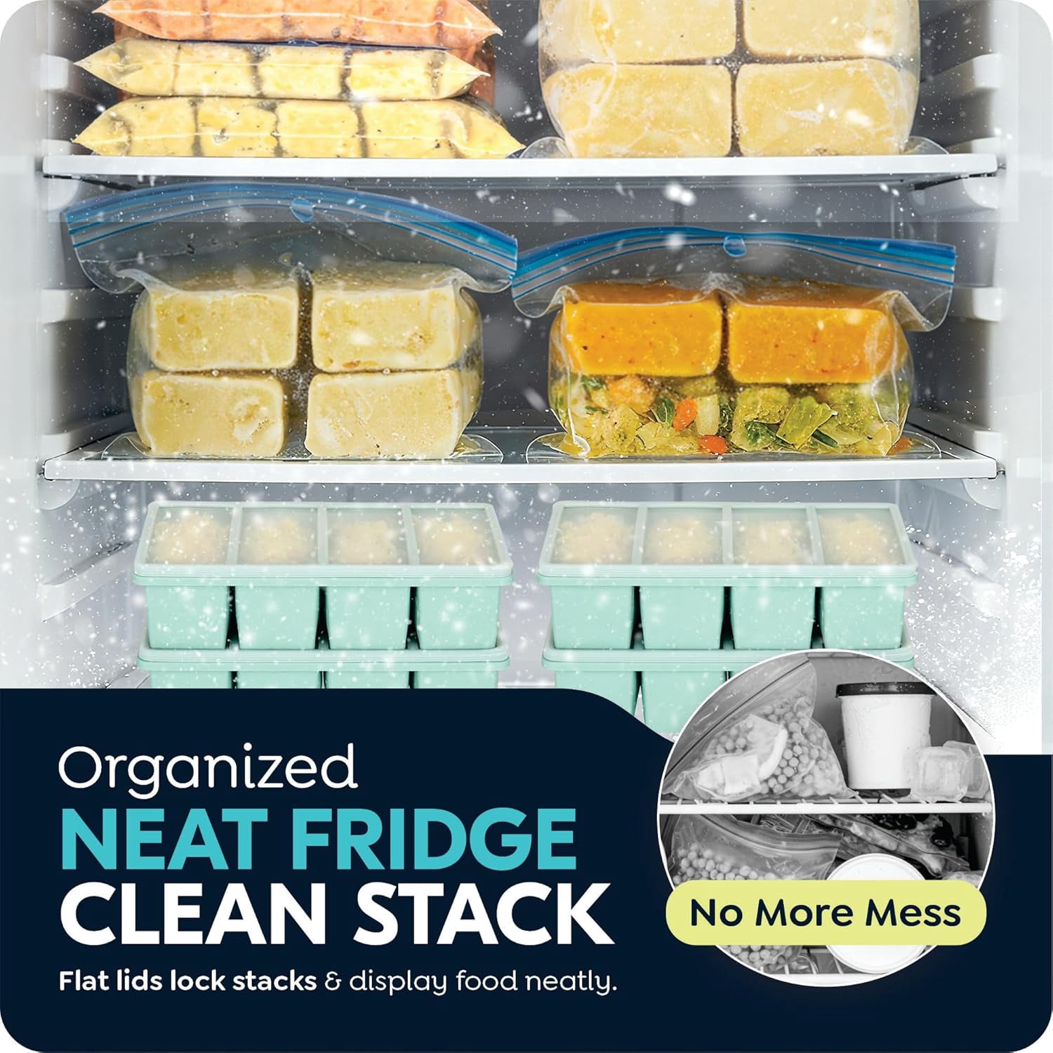 Silicone Freezer Trays with Lids, 1-Cup Soup Container Style Ice Cube Trays for Freezer - Leakproof, Dishwasher,Oven Safe, Stackable, Ideal for Frozen Broth, Leftovers & Meal Prep, BPA Free 2 Pack