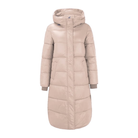 Tiqkatyck Puffer Jacket Womens Clearance, Women's Thicken Hooded Puffer Coat Water Quilted Winter Long Jacket with Button Down Padded Jacket, Womens Winter Tops, Winter Coats for Women Beige L