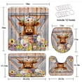 thumbnail image 2 of 4 Piece Farmhouse Highland Cow Shower Curtain Set with Rugs, Toilet Lid Cover ,Spring Colorful Wildflower Sunflower Funny Baby Bull Bucket on Barn Door Wooden Plank Bathroom Shower Curtain with Hooks, 2 of 5