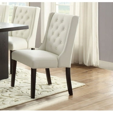 White Faux Leather 6pcs Side Chairs Plush Tufted Unique Back Classic Dining Room Upholstered Chair Kitchen Breakfast