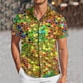 thumbnail image 2 of ChaoLingNeng Mardi Gras Button Up Shirts Men,Mens Mardi Sequin Fashion Digital 3D Printed Short Sleeve Lapel Button Down Shirt Top,Carnival Printed Fashion Blouse, 2 of 5