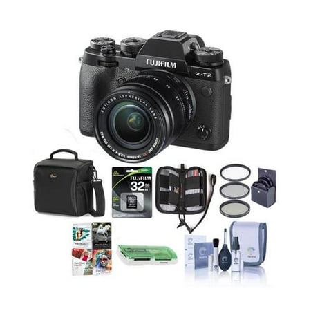 X-T2 Mirrorless Digital Camera with 18-55mm Lens - Bundle With Fuji Vertical Power Grip, Camera Case, 32GB SDHC U3 Card, Cleaning Kit, Memory Wallet,