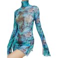 thumbnail image 1 of Plus Size Dresses Ladies Mesh Printed Round Neck Sleeve Side Open Hip Summer Dress Blue M, 1 of 5