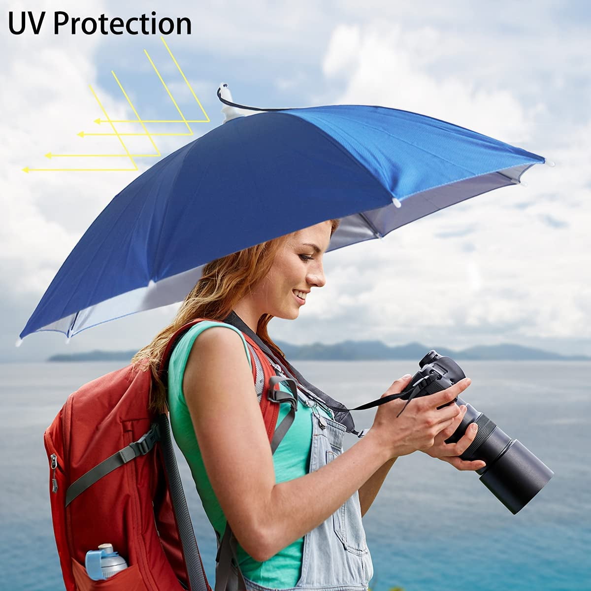 JANGANNSA Fishing Umbrella Hat Folding Sun Rain Cap Adjustable Outdoor Headwear 
