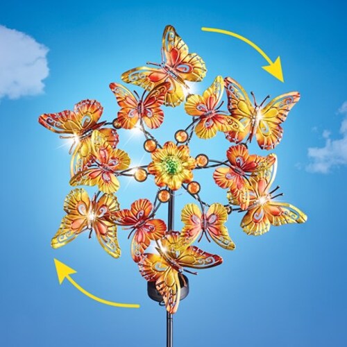Solar Powered Metallic Butterfly Wind Spinner Stake