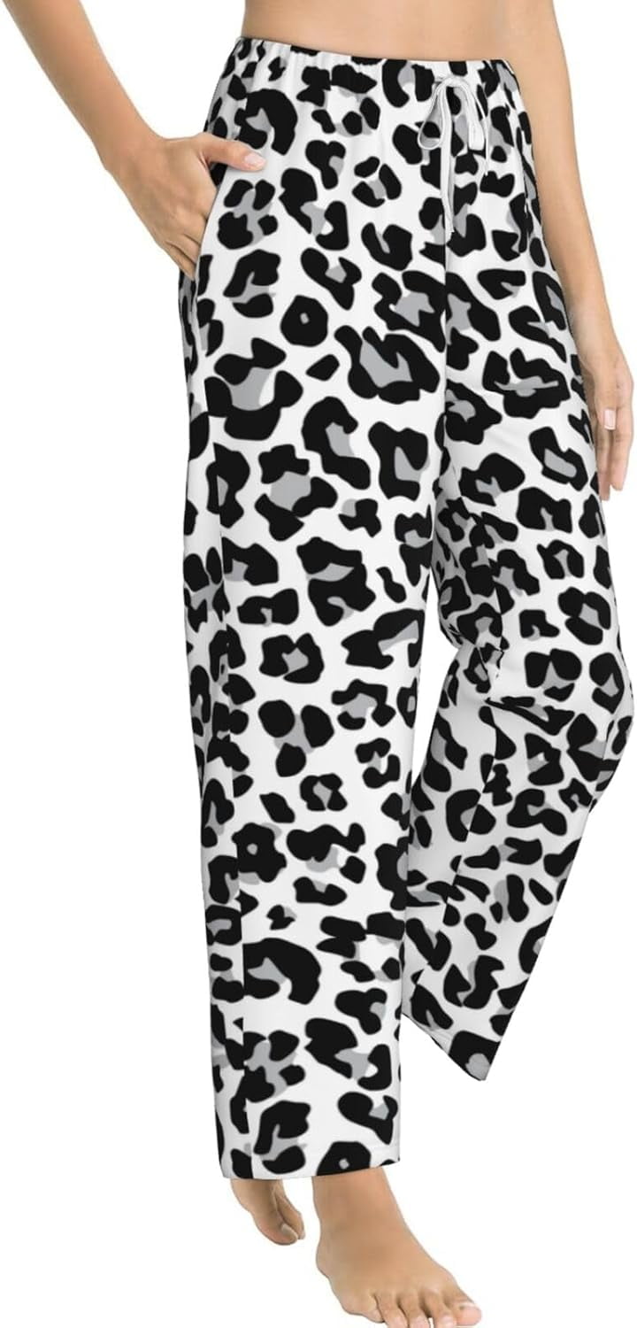 PISONIC Snow Leopard Printed Women's Pajama Pants, Comfy Pajama