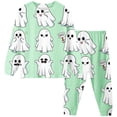 thumbnail image 2 of JCCXIN Baby Girls Pajamas Halloween Sleepwear Long Sleeve Crew Neck Top And Pants 2 PC Sleep Set Ghost Graphic Soft Fall Winter Casual Daily Homewear Cozy Nightwear,Light Green,4-5 Years, 2 of 4