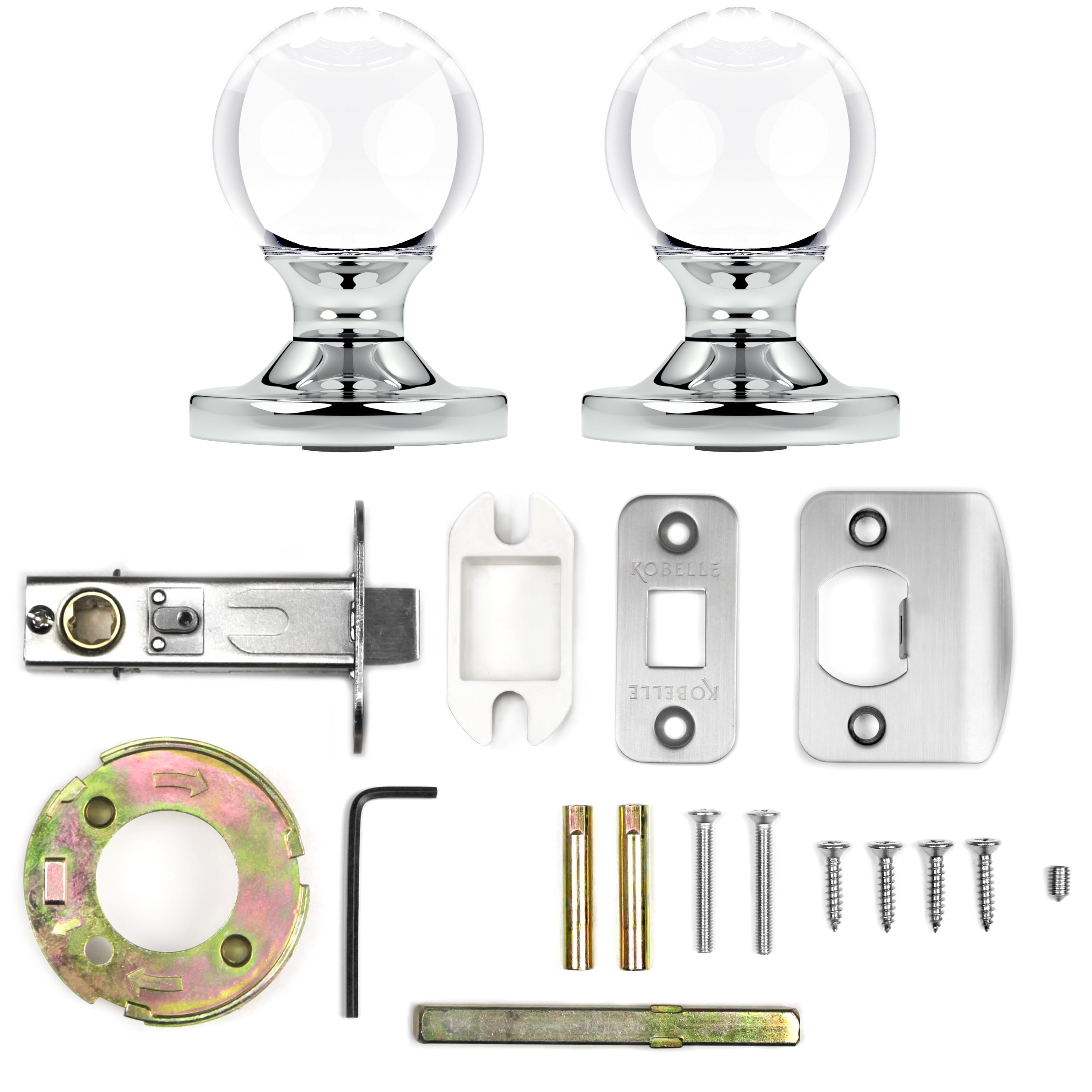 Passage Round Ball Crystal Door Knobs Polished Chrome Round Rosette