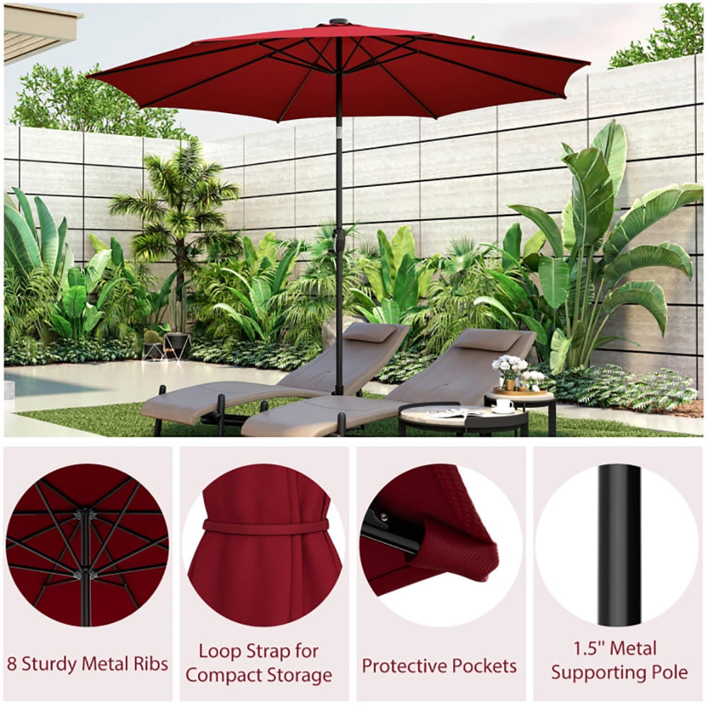 Aimee Lii 10 Feet Patio Umbrella with 112 Solar Lights and Crank Handle, Sunbrella Patio Umbrellas, Red