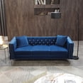 thumbnail image 5 of Holaki 82.3" Width Modern 3-Seat Velvet Sofa Tufted Square Arm Couch with Jeweled Buttons and 2 Pillows, Blue, 5 of 13