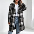 thumbnail image 2 of Ghalytn Women's Plaid Mid Long Coat Notched Lapel Single Button Long Sleeve Tartan Overcoat with Pockets, 2 of 9