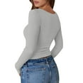 thumbnail image 7 of ZHYou No Boundaries Womens Tops,Ribbed Knit Crop,Long Sleeve,Crew Neck,Stretchy,Form Fitting Casual Basic Tee Shirts,Gray,Size 2XL, 7 of 7