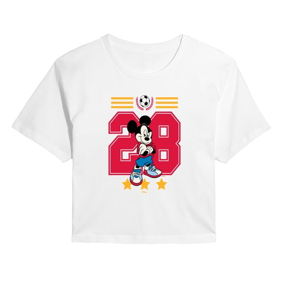 Disney - Mickey Mouse Soccer Jersey - Juniors Cropped Graphic T-Shirt