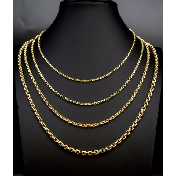 Solid 10K Real Gold Rolo Chain, 10k Diamond Cut Round Rolo Chain, 10k Rolo Necklace, 10k Chunky Round Box Chain, Women and Men Chain (Width:1.7mm; Necklace length:16;)