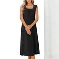thumbnail image 4 of Miluxas Ladies Solid Sleeveless Sleep Dress Square Neck Ruffle Detail Loose Fit Maxi Dress Soft Comfy Nightgown for Relaxing and Home Lounging Black, 4 of 9