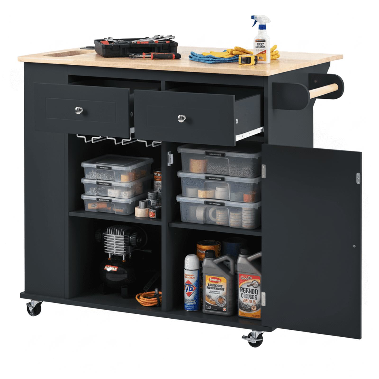Homy Casa Garage Cabinet with Adjustable Shelves, High Capacity Storage, for Workshop, DIY, Party, Black