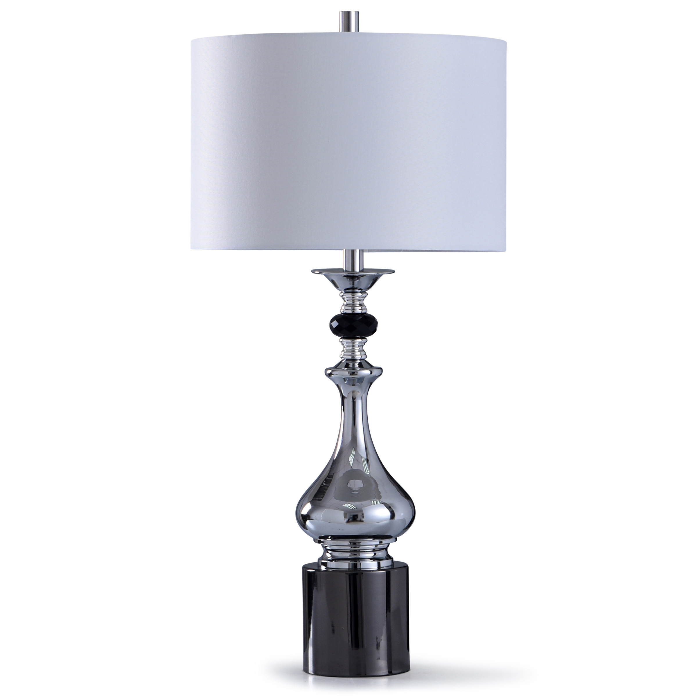 Seaton Glass Pedestal Table Lamp with Faceted Crystal Detail and Drum