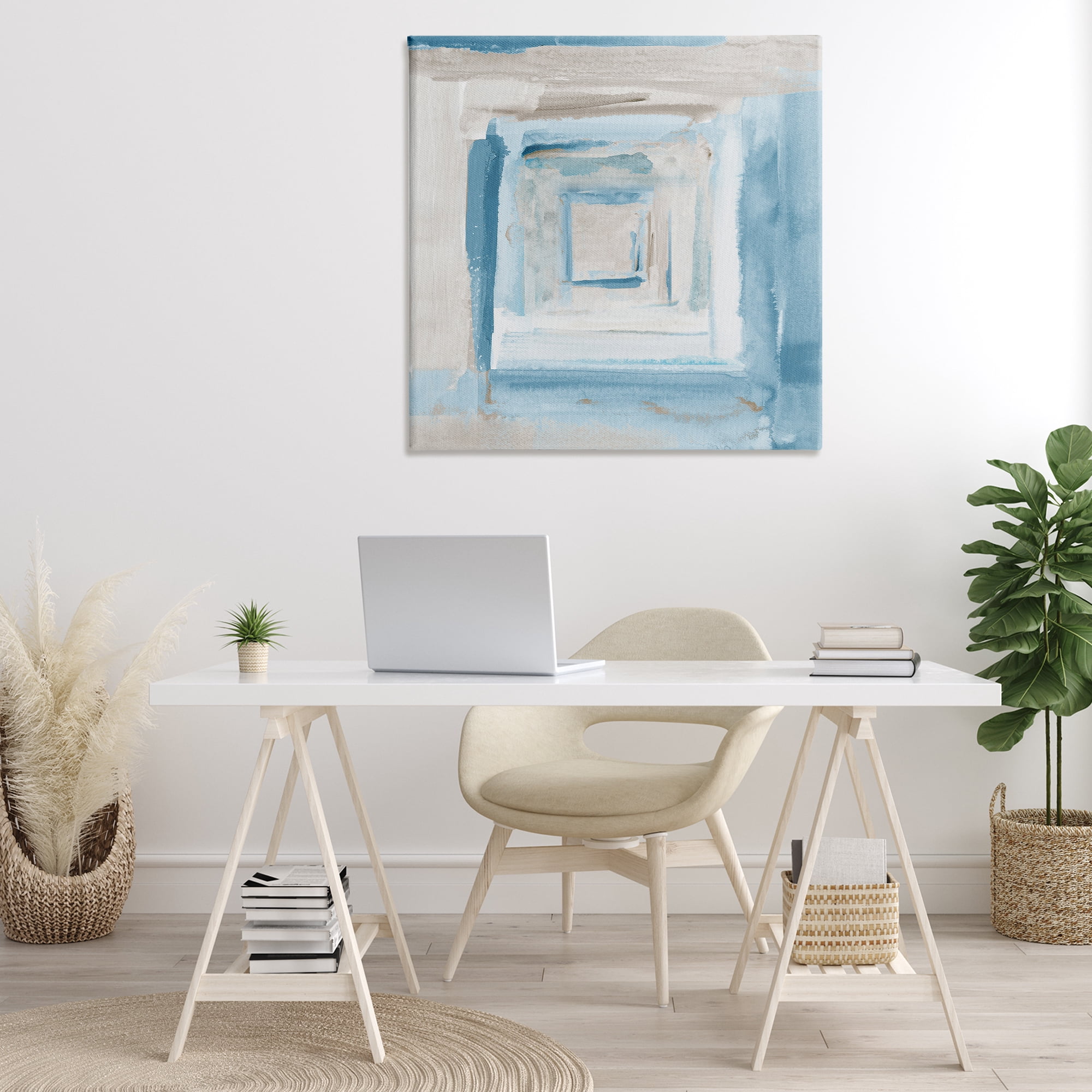 Stupell Industries Blue Layered Squares Abstract Painting Gallery Wrapped Canvas Art Print Wall Art, 36 x 36