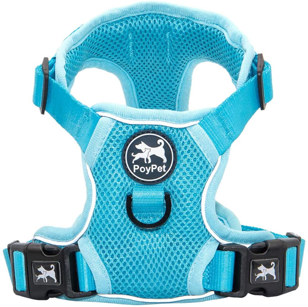 PoyPet Reflective Soft Breathable Mesh Dog Harness Choke-Free Double Padded Vest with Adjustable Neck and Chest 