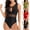 Black, variant on Womens Cutout One Piece Swimsuit V Neck Design Lightweight Fabric Relaxed Silhouette for Cruise Wear Black L