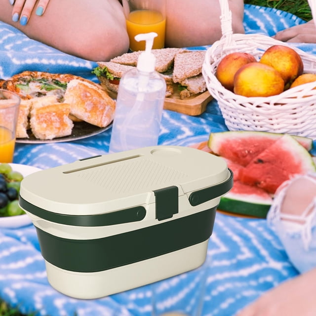 Cesta de picnic plegable con tapa multifunción y mesa de bandeja, cesta de camping portátil con asa para barbacoa al aire libre, en el hogar y en