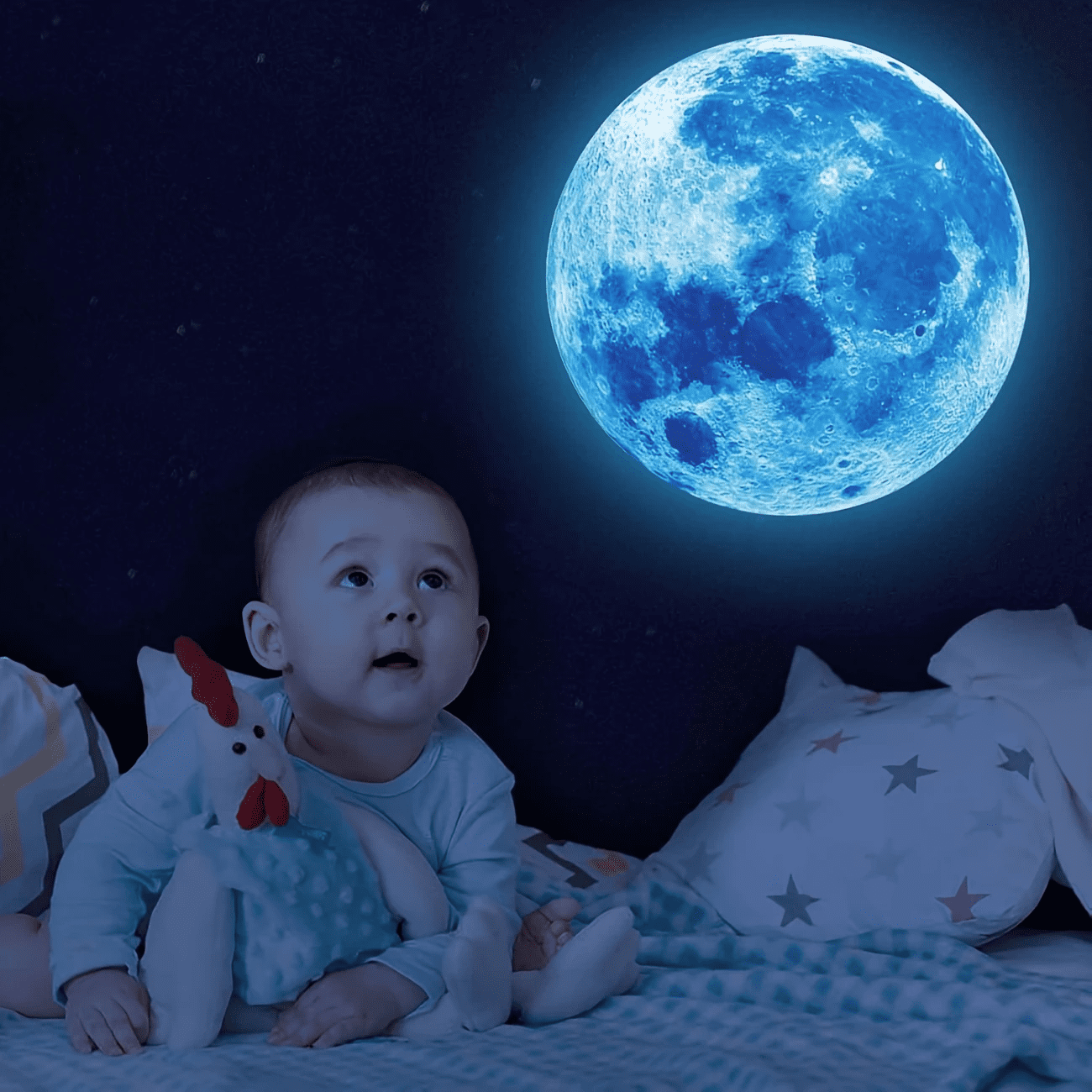 Neasyth Glow in The Dark Stars Stickers for Ceiling, 1108 Pcs Moon and Stars Wall Decals (Sky Blue)