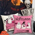 thumbnail image 4 of Halloween Home Decor Indoor, 18X18 Inch 4 Pack Pink Throw Pillow Covers, Halloween Ghost Pumpkin Decorative Pillow Cases, Ghost Halloween Decor Sets, Breathable Linen Pillow Shams, 4 of 5