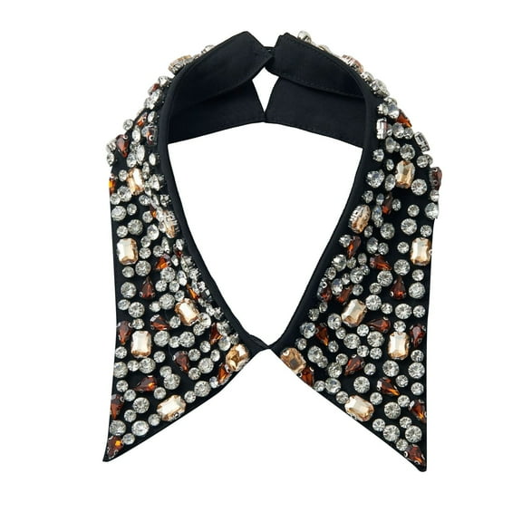 CYSFASHION Sequin Dickey Collar Blouse for Women Half Shirts Family Business Casual Mock Neck Fake Collar Black