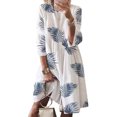 thumbnail image 3 of Vestido Mujer Vestido Estampado Vintage Manga 3/4 Paño De Cuello Redondo, Blanco Hoja, 5XL Advancent AP002219-32, 3 of 5