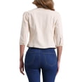 thumbnail image 4 of INSPIRE CHIC Women's 3/4 Sleeves Collarless Cropped Denim Jean Jackets Apricot XS, 4 of 7