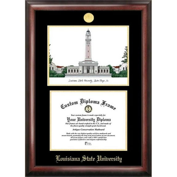 Campus Images LA999LGED-1185 8.5 x 11 in. Louisiana State University Gold Embossed Diploma Satin Mahogany Frame with Lithograph