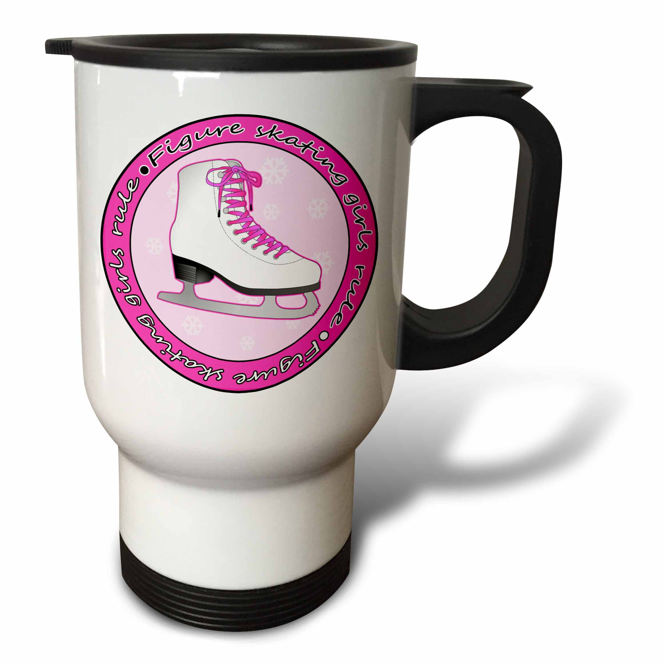 3dRose Figure Skating Girls Rule Pink Skate, Travel Mug, 14oz, Stainless Steel by 3dRose